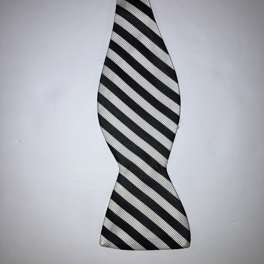 R Hanauer Silk Bow Tie Black White Polka Dot & Stripe Self Tie Adjustable - Picture 5 of 7